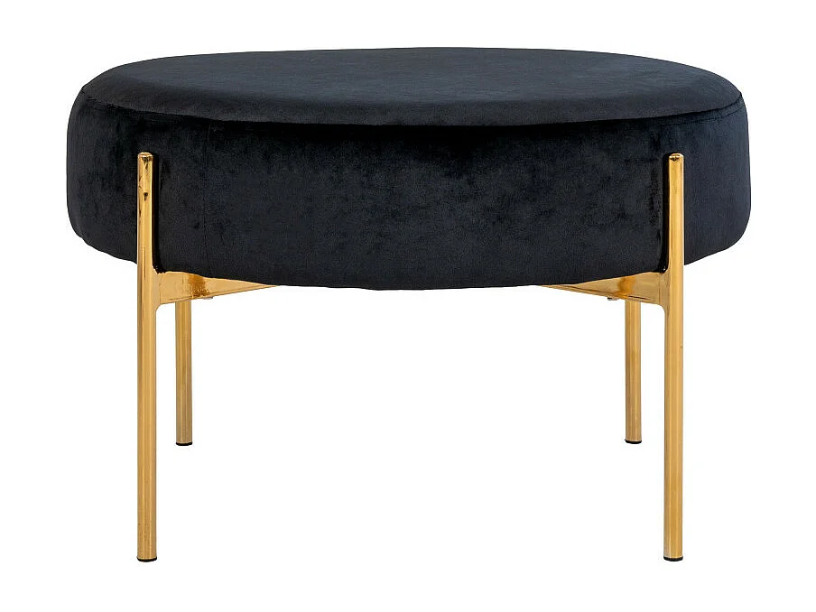 Amadora - Pouf rond en velours et pieds dorés ø61cm - Couleur - Noir