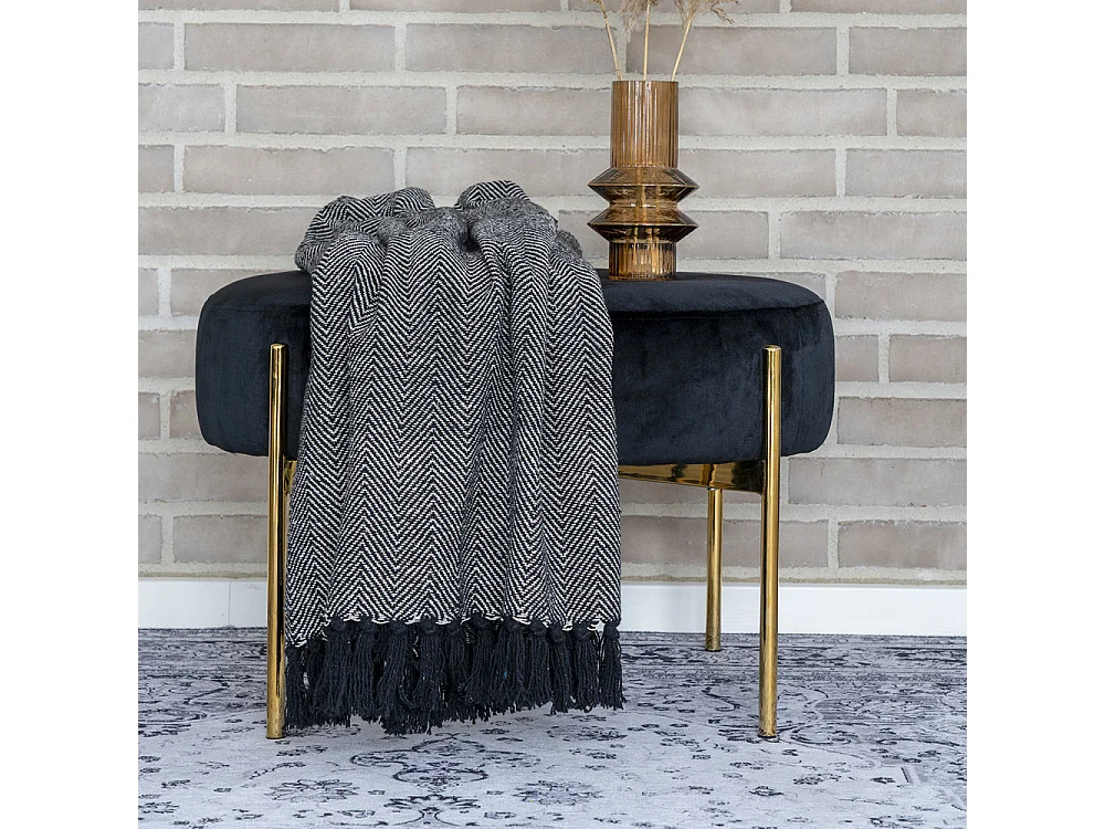 Amadora - Pouf rond en velours et pieds dorés ø61cm - Couleur - Noir