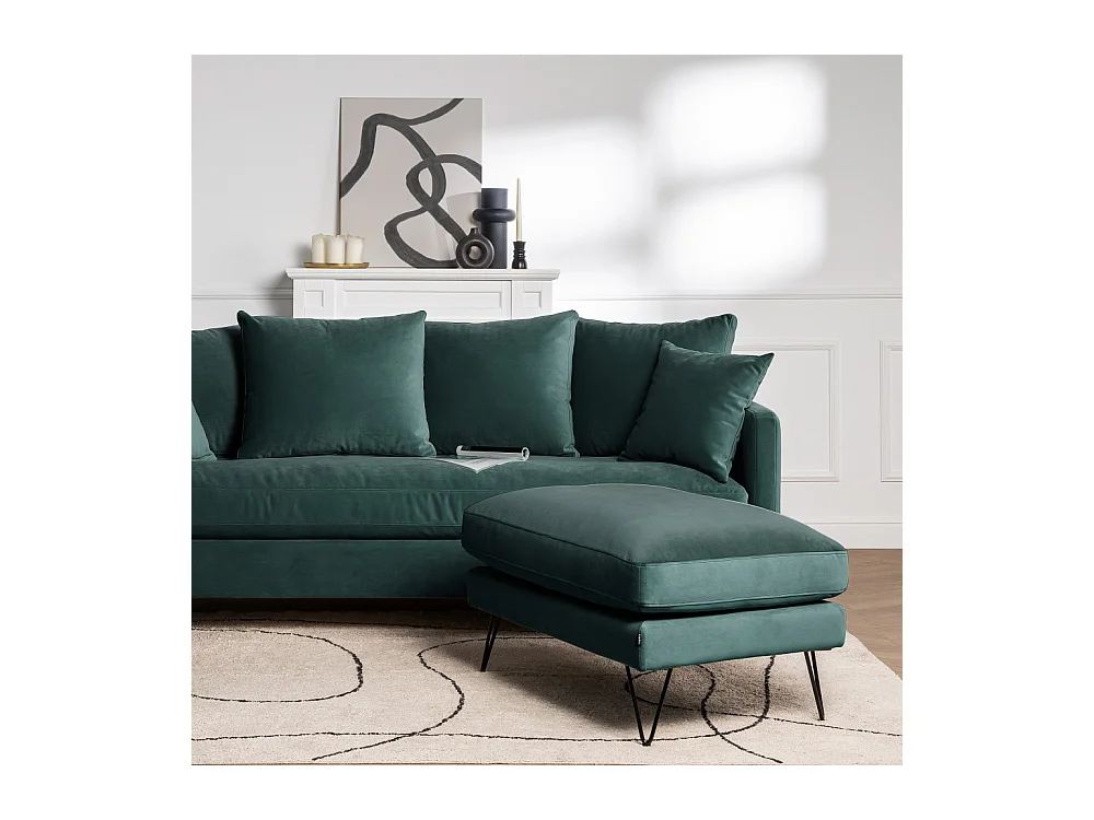 Villabon - Pouf en velours pieds épingles noirs - Vert eucalyptus