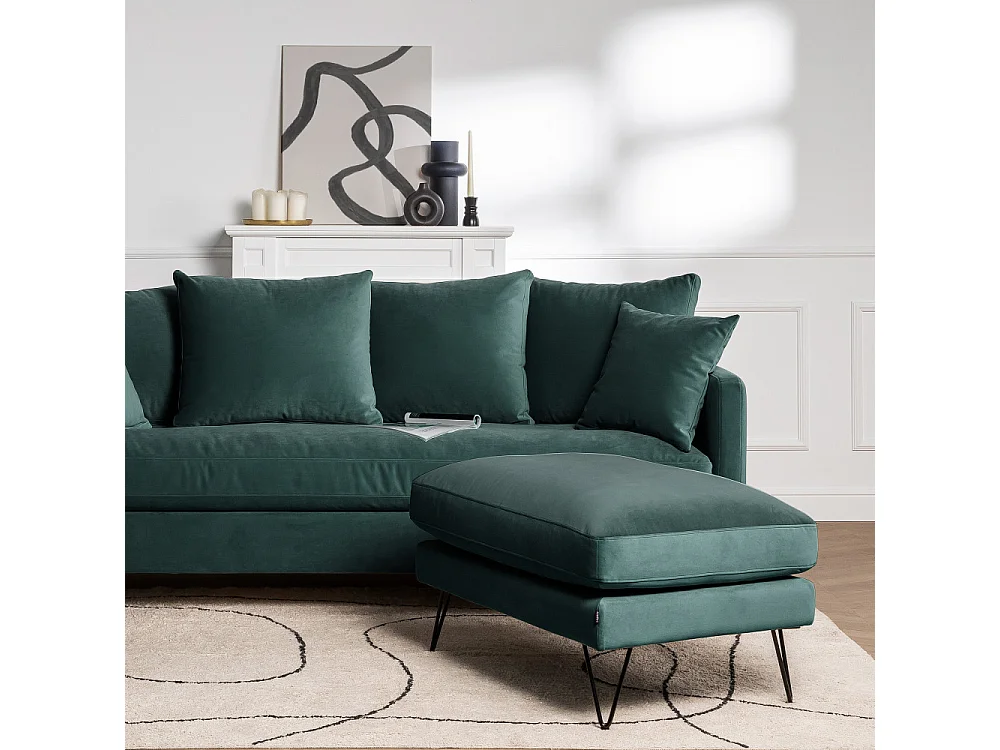 Villabon - Pouf en velours pieds épingles noirs - Vert eucalyptus