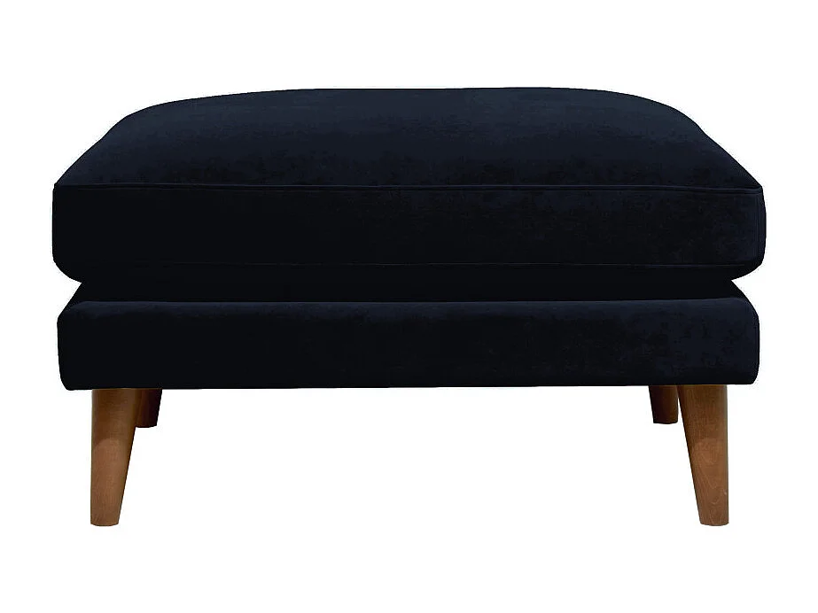 Villabon - Pouf en velours pieds bois foncé - Bleu marine