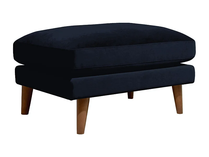 Villabon - Pouf en velours pieds bois foncé - Bleu marine