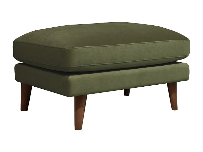 Villabon - Pouf en velours pieds bois foncé - Vert olive