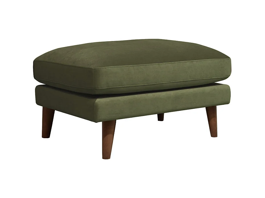 Villabon - Pouf en velours pieds bois foncé - Vert olive