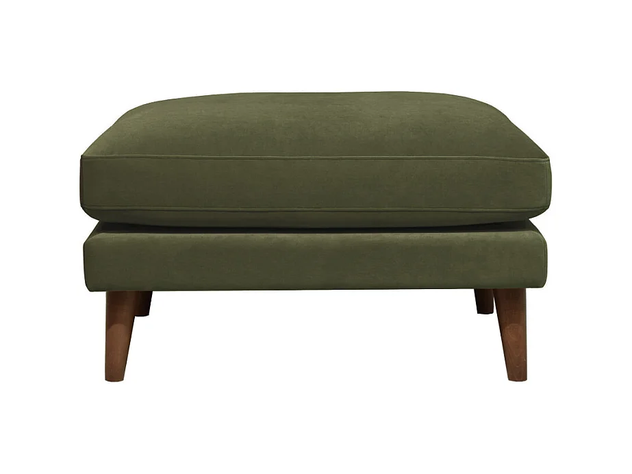 Villabon - Pouf en velours pieds bois foncé - Vert olive