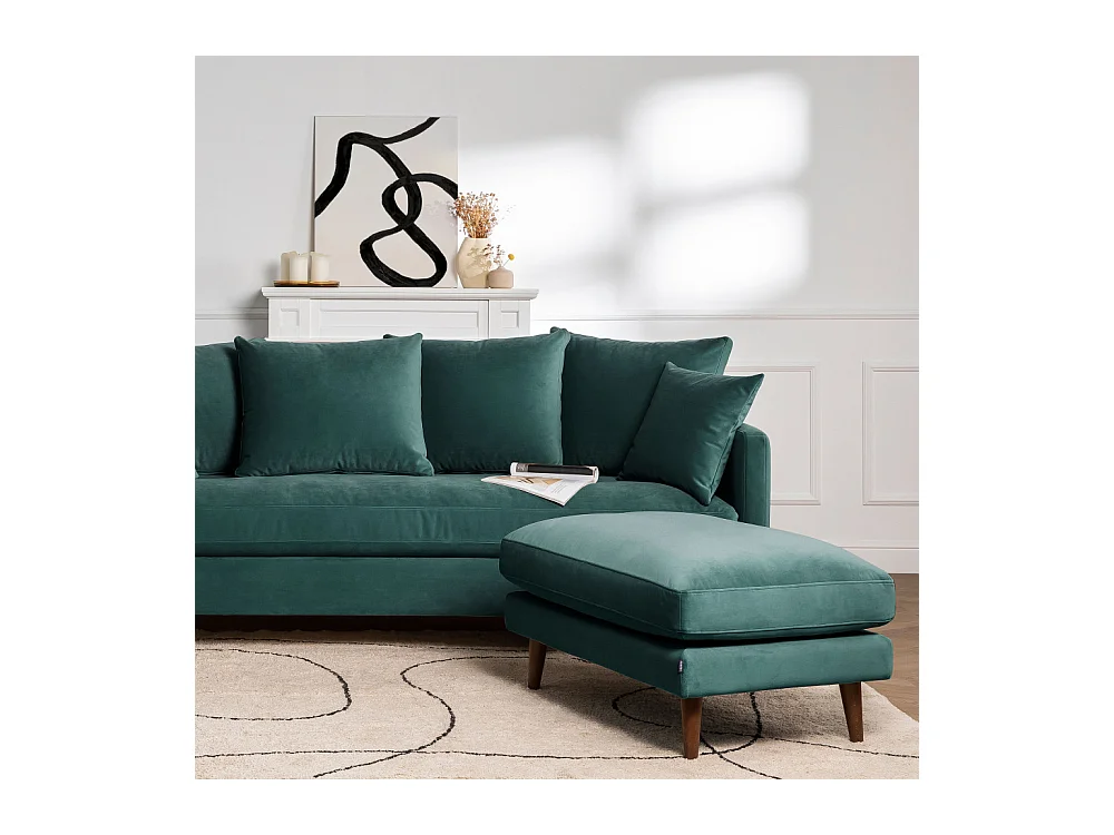 Villabon - Pouf en velours pieds bois foncé - Vert eucalyptus