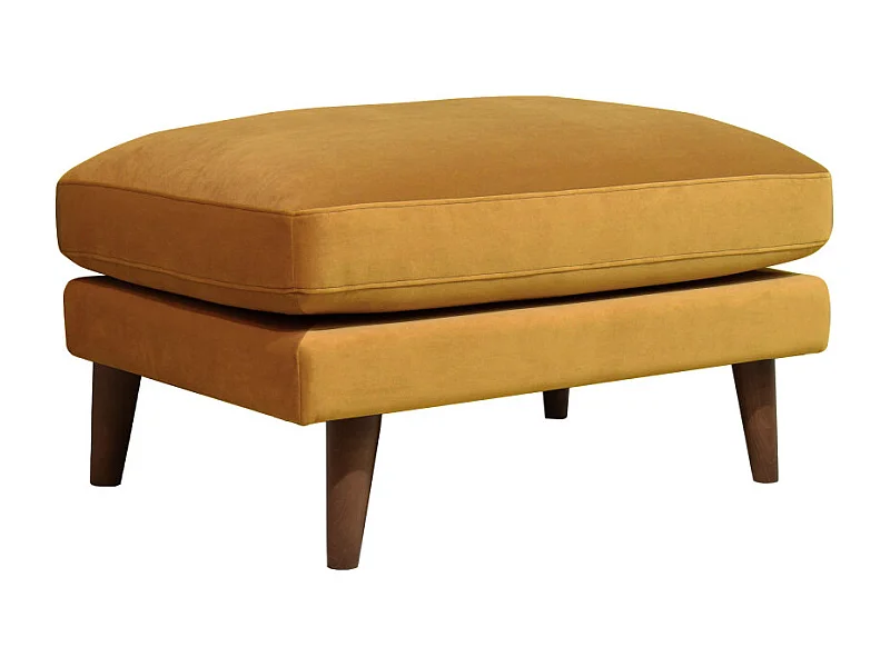 Villabon - Pouf en velours pieds bois foncé - Jaune moutarde