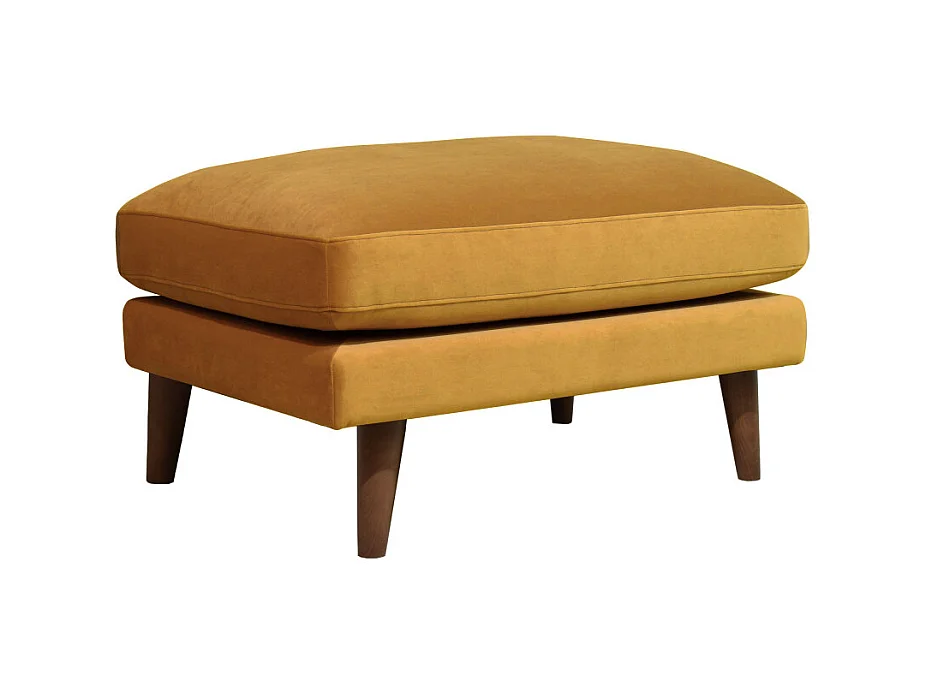 Villabon - Pouf en velours pieds bois foncé - Jaune moutarde