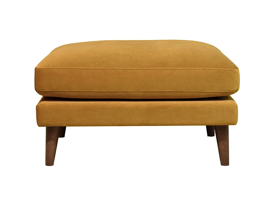 Villabon - Pouf en velours pieds bois foncé - Jaune moutarde