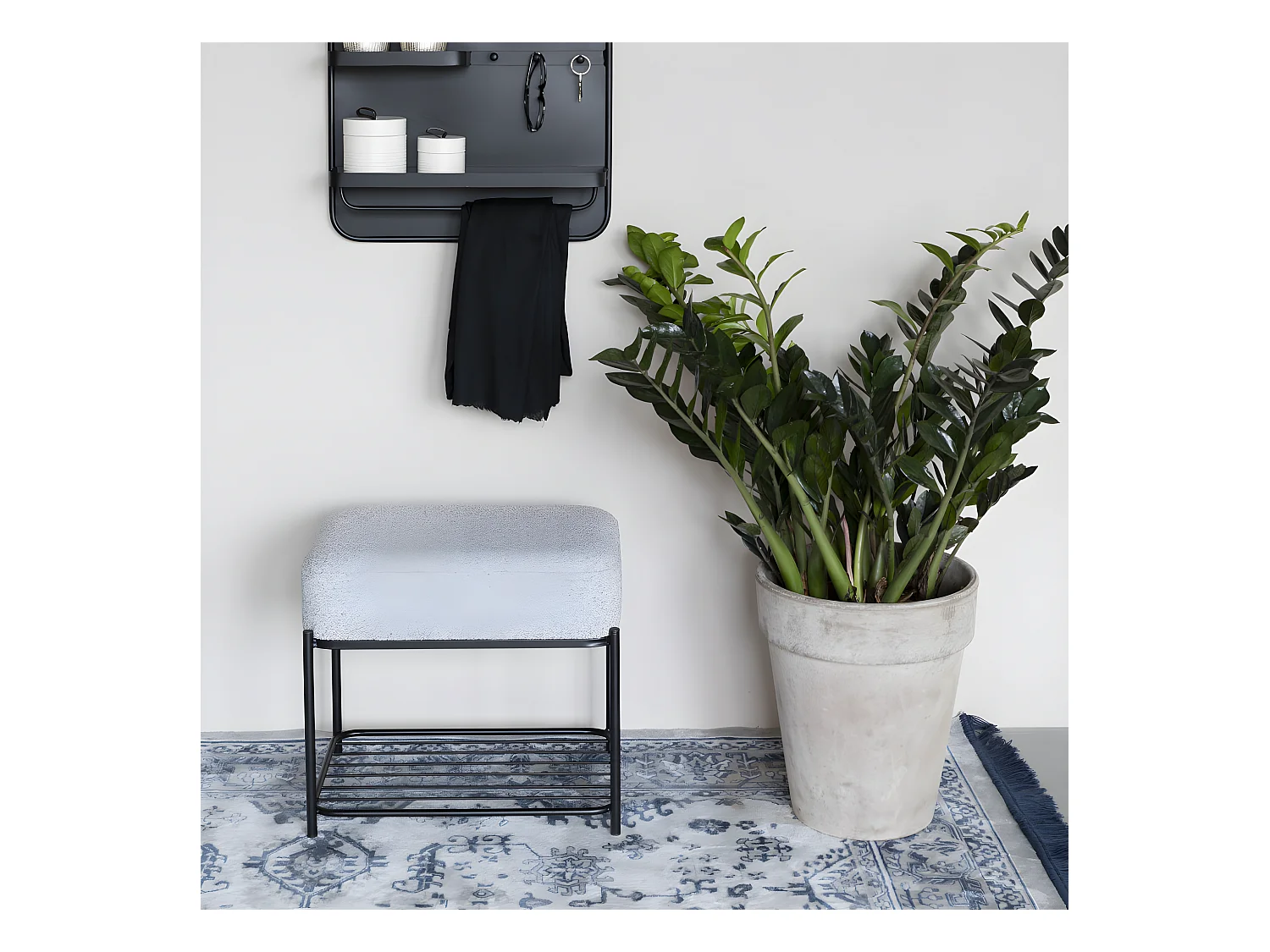 Milou - Tabouret rectangulaire en tissu et métal - Gris chiné