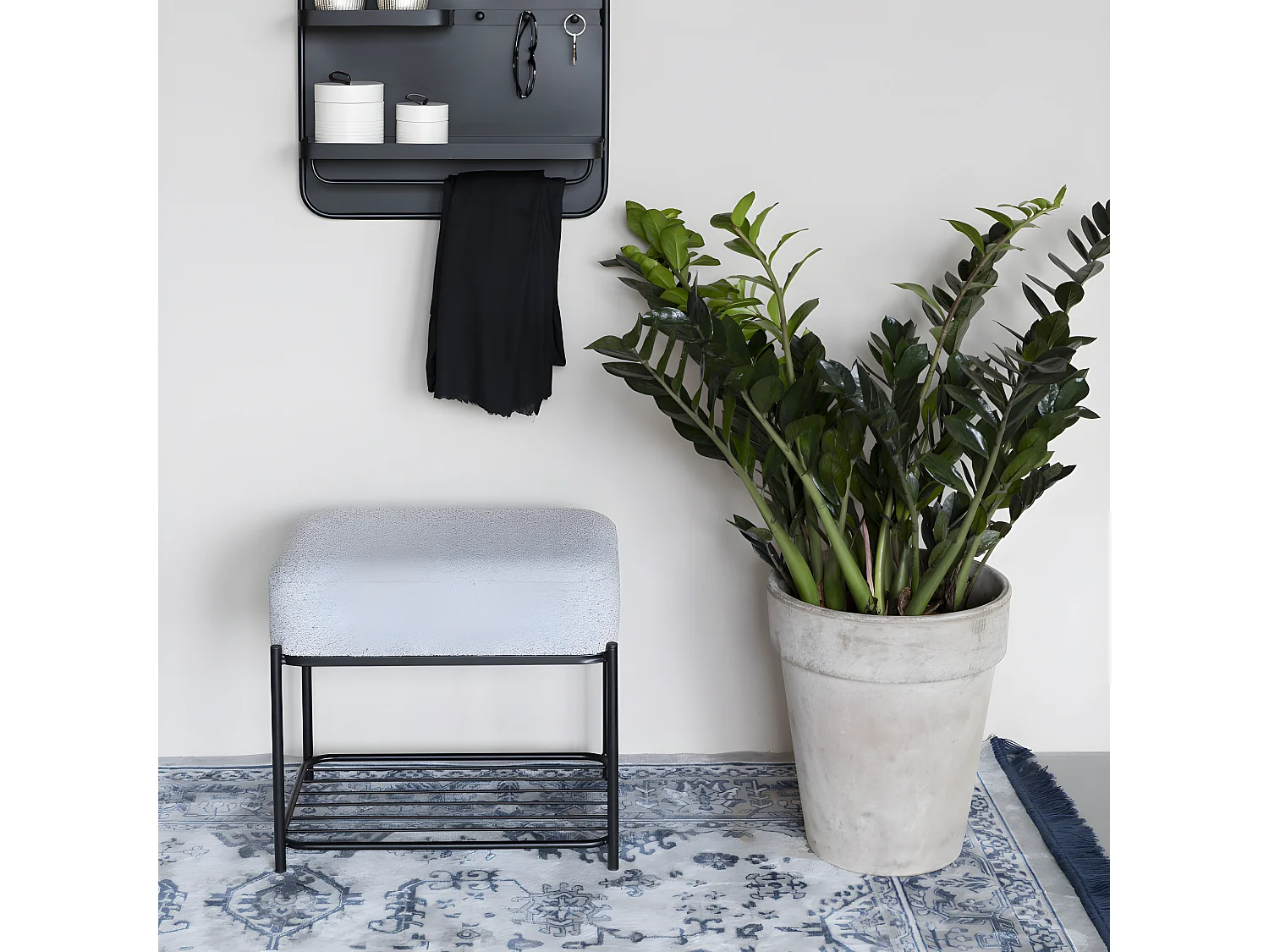 Milou - Tabouret rectangulaire en tissu et métal - Gris chiné