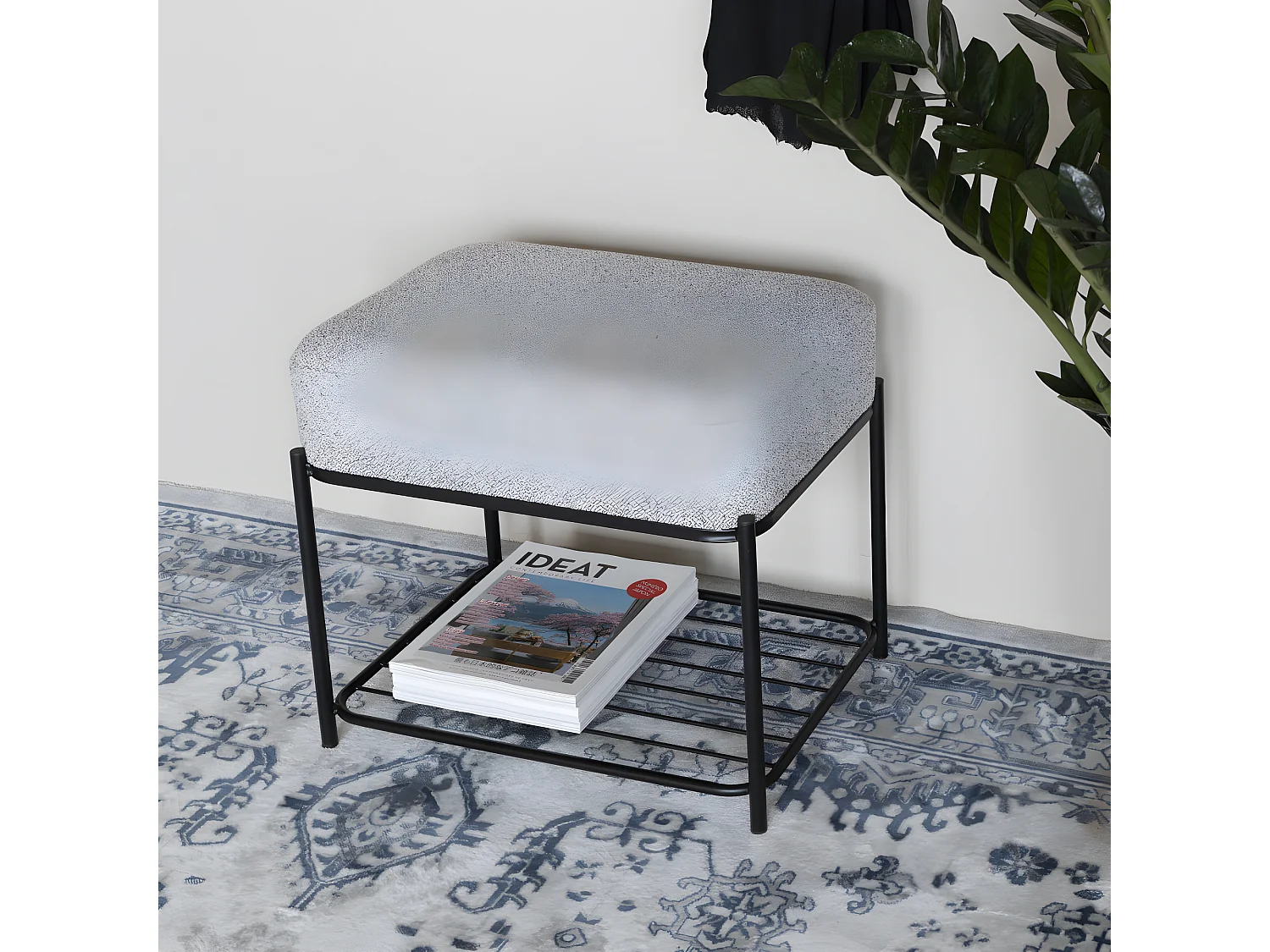 Milou - Tabouret rectangulaire en tissu et métal - Gris chiné