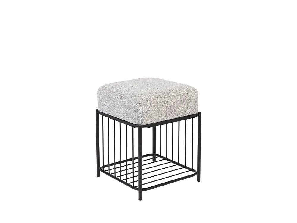 Milou - Tabouret carré en tissu et métal - Gris chiné