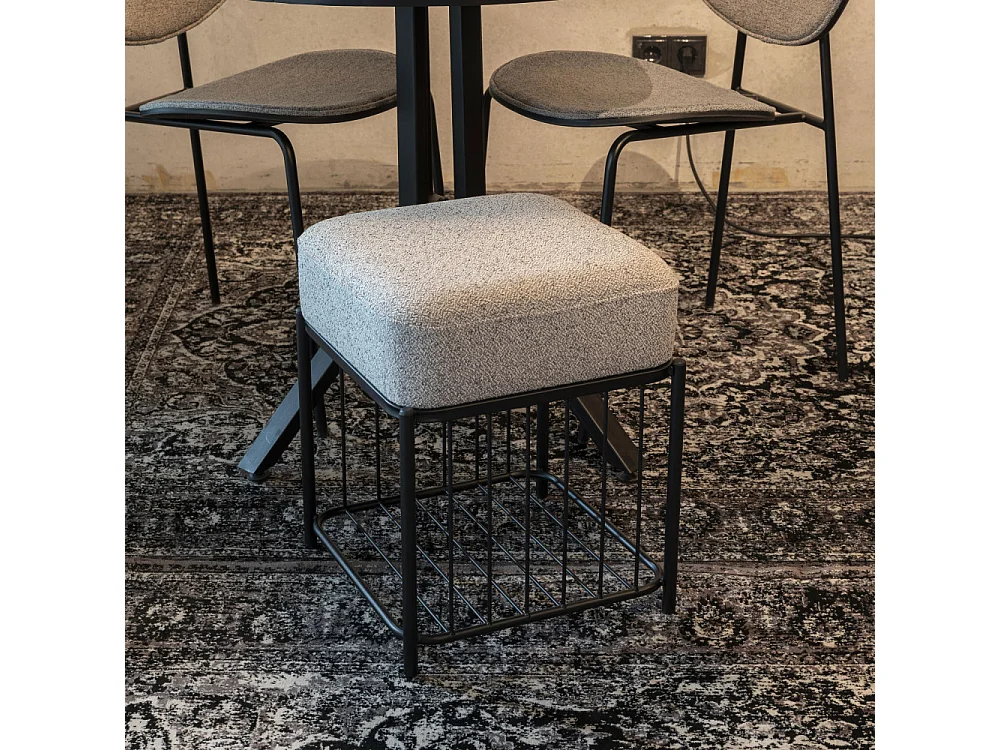 Milou - Tabouret carré en tissu et métal - Gris chiné