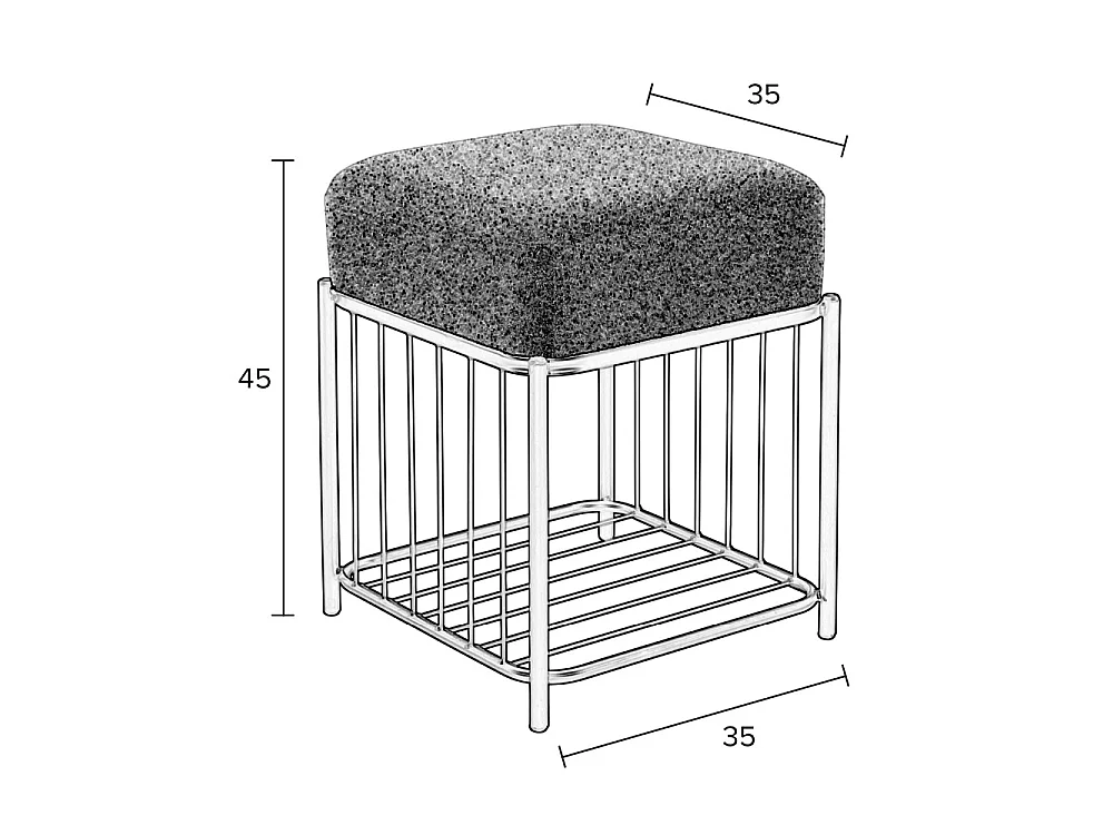 Milou - Tabouret carré en tissu et métal - Gris chiné