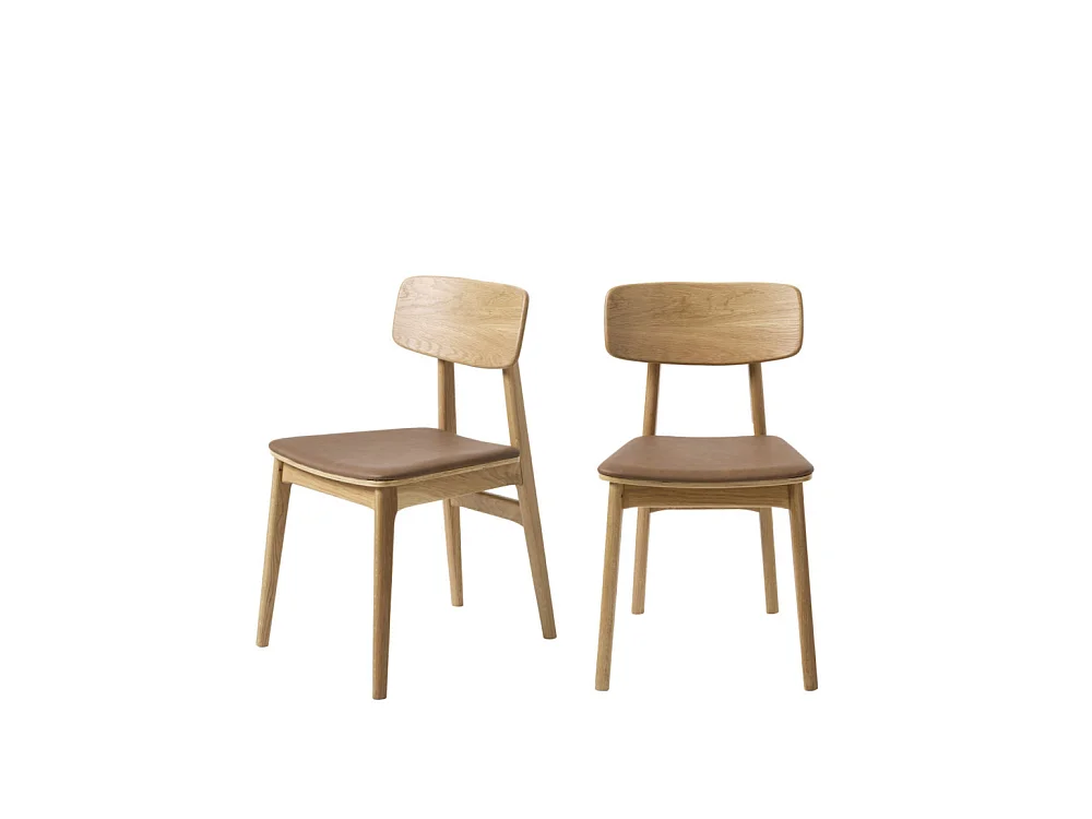Orr - Lot de 2 chaises en bois et simili - Beige