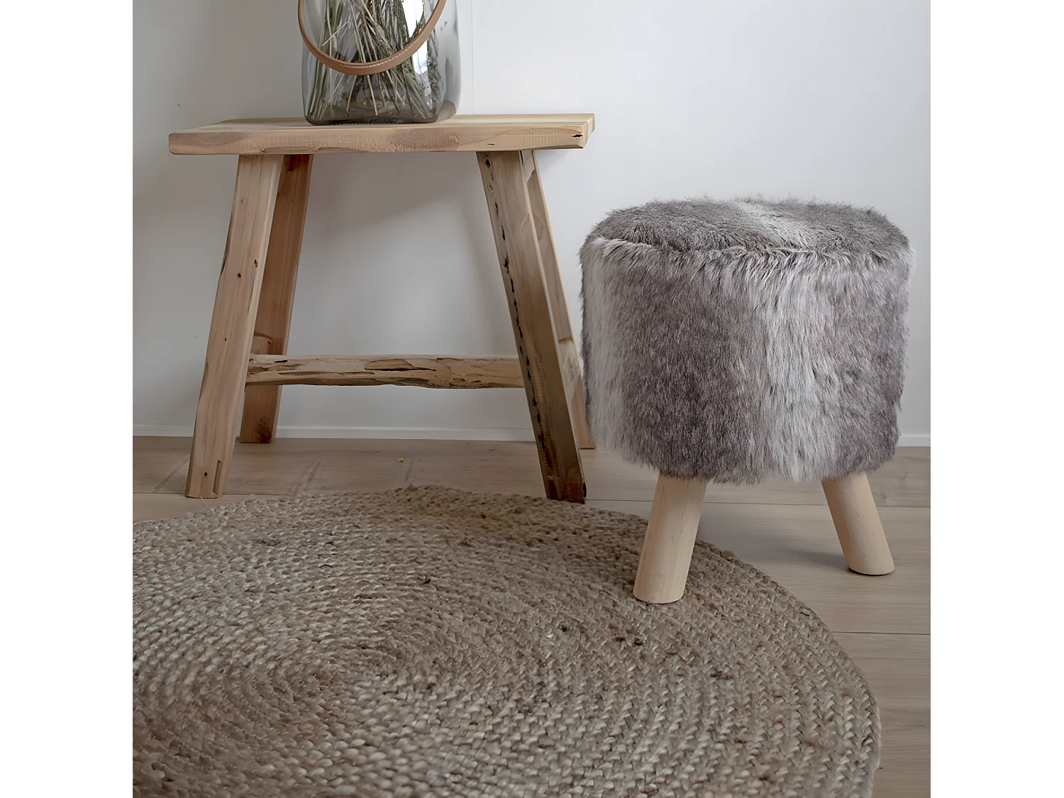 Bombay II - Tapis rond en jute -  Naturel - 150x150cm