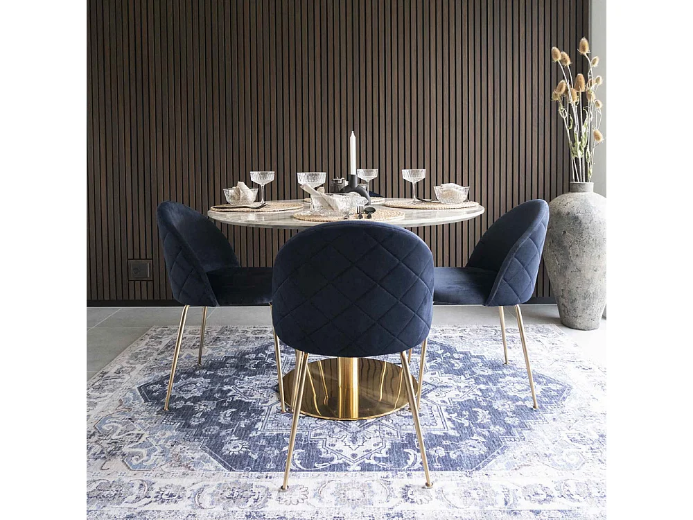 Havana III - Tapis vintage en chenille -  Bleu et beige - 160x230cm