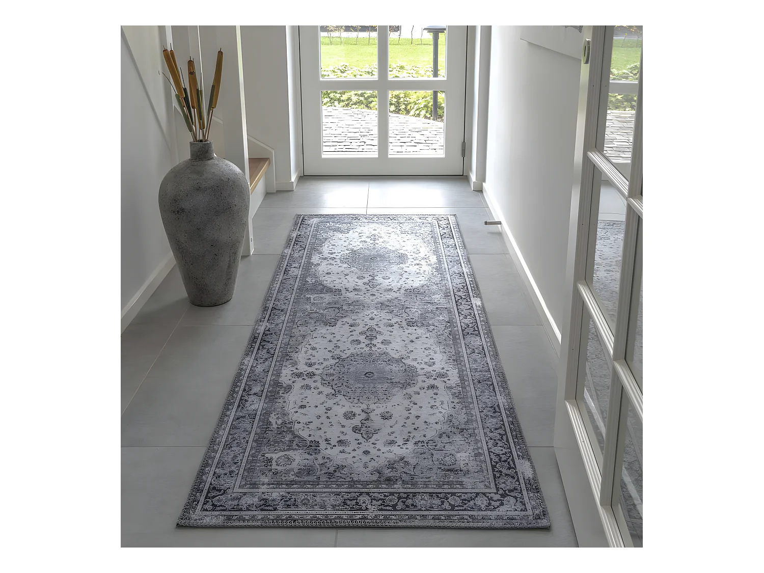 Havana VIII - Tapis de couloir vintage en chenille -  Noir et blanc - 80x200cm