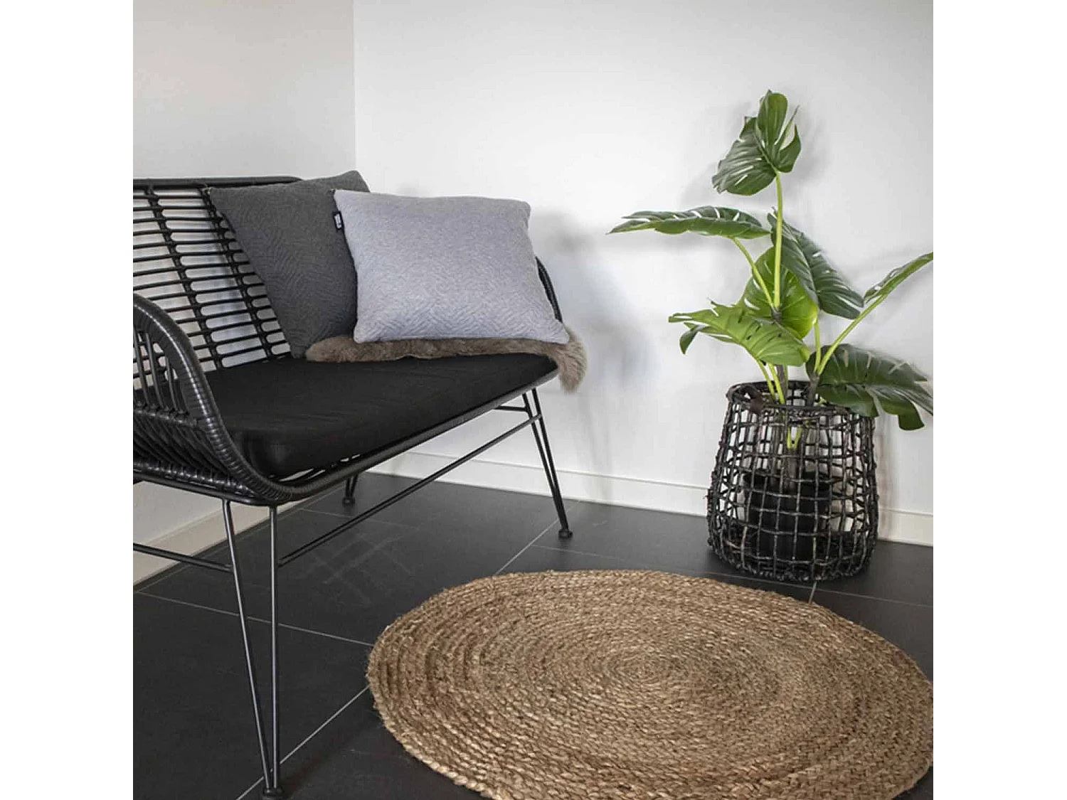 Bombay II - Tapis rond en jute -  Naturel - 90x90cm