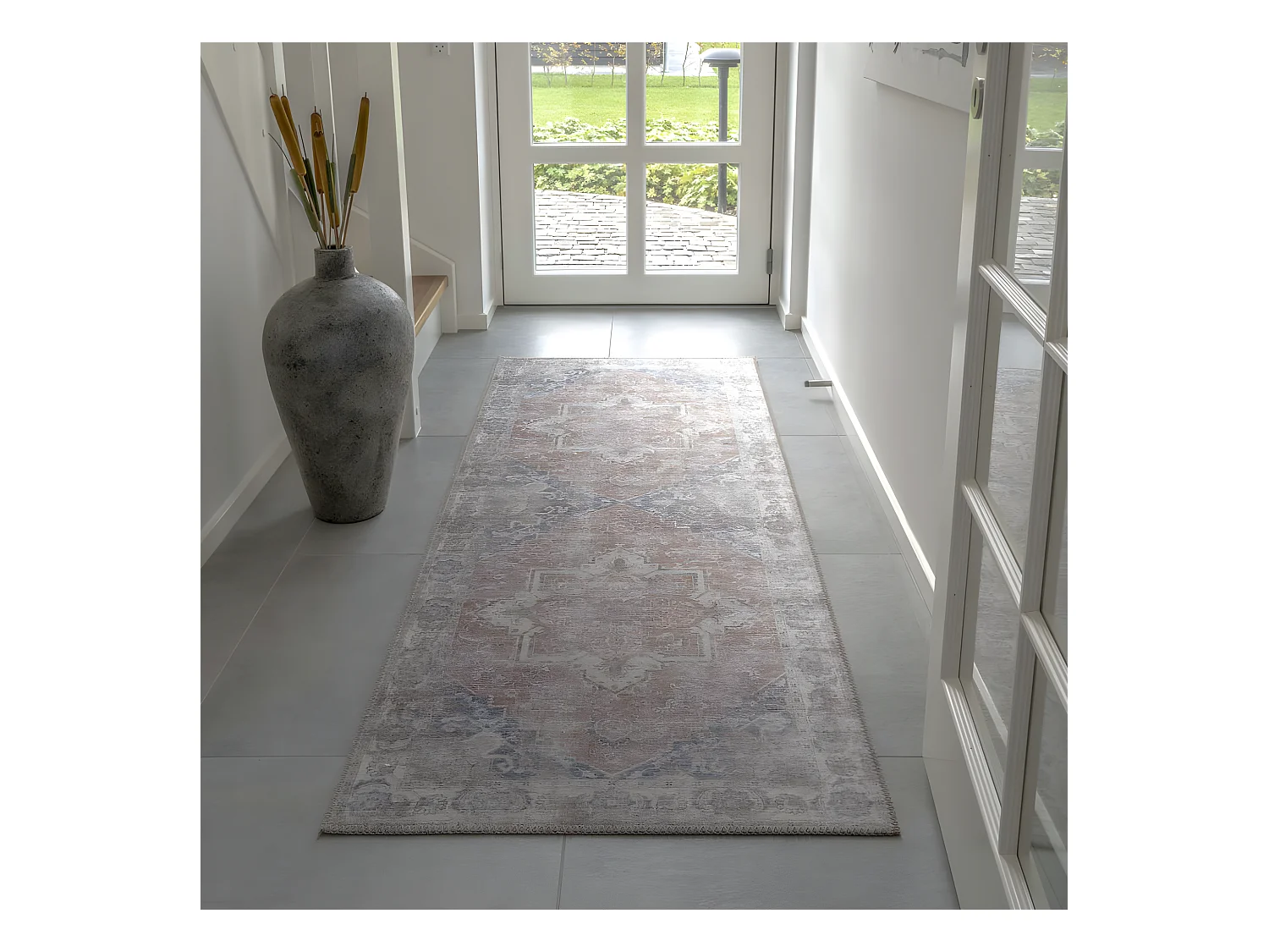 Havana I - Tapis vintage en chenille -  Orange et bleu - 80x200cm