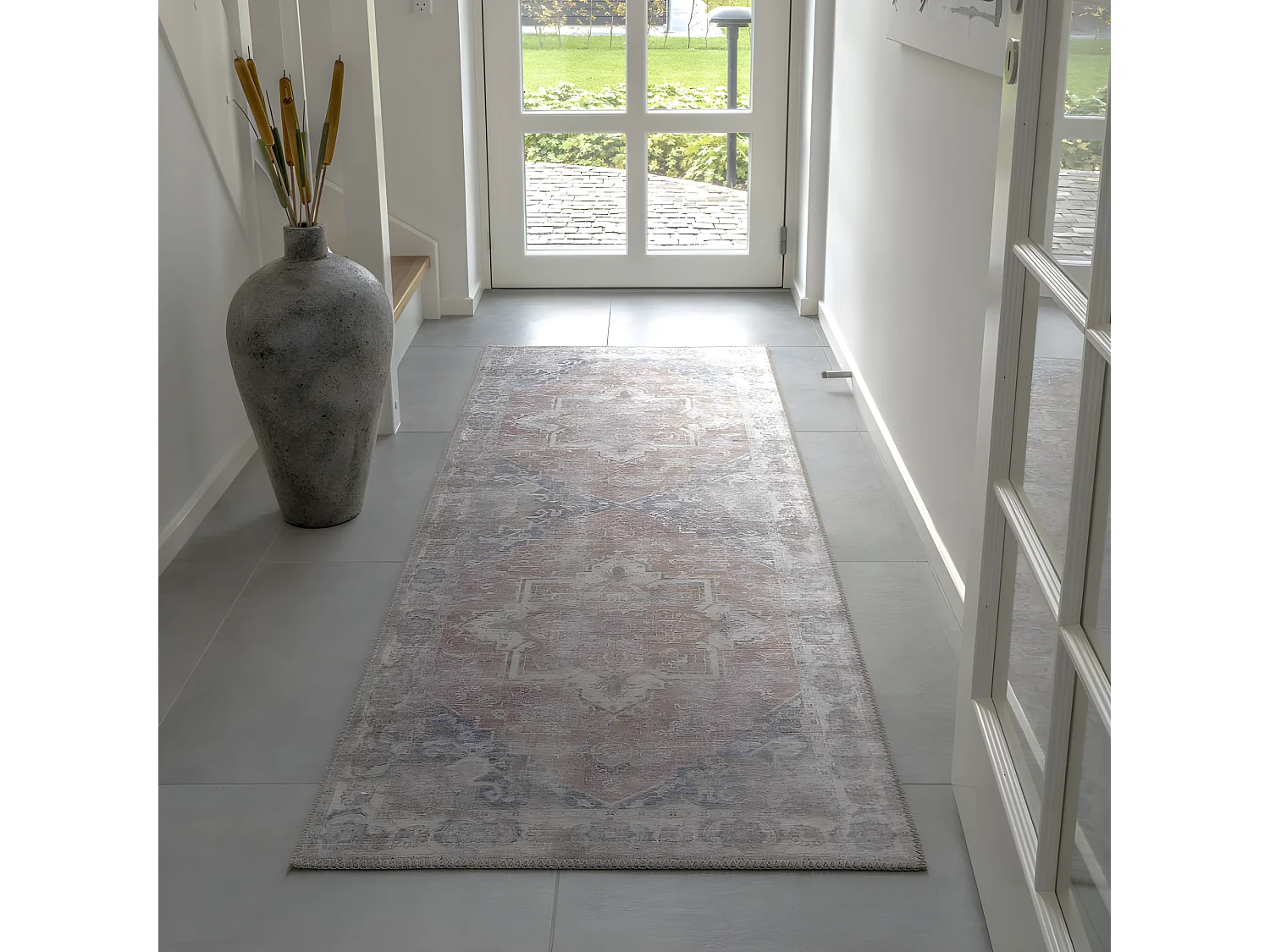 Havana I - Tapis vintage en chenille -  Orange et bleu - 80x200cm