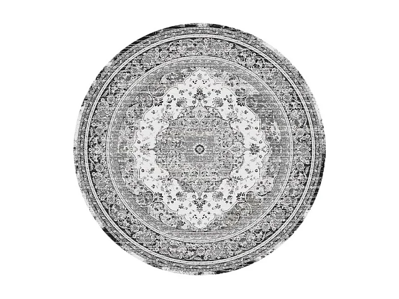Havana VI - Tapis rond en chenille - Couleur - Blanc / Noir, Dimensions - ø200 cm