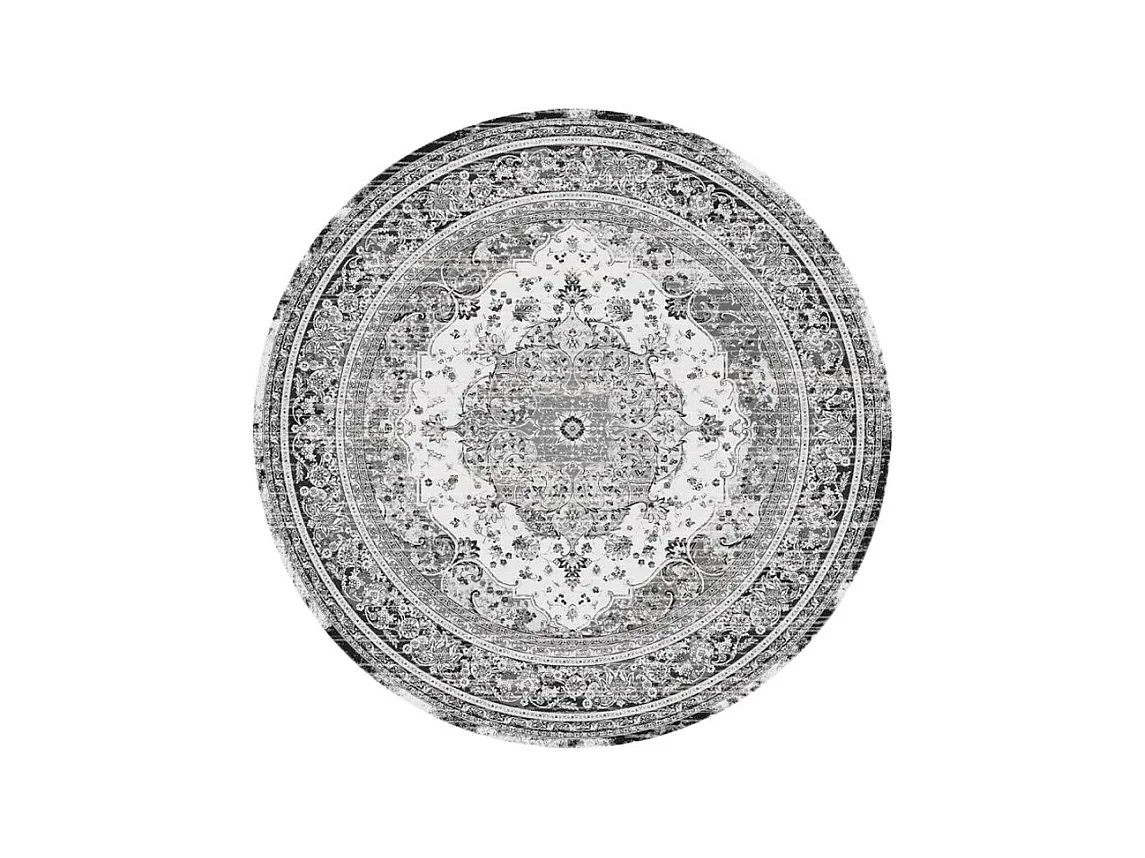 Havana VI - Tapis rond en chenille - Couleur - Blanc / Noir, Dimensions - ø200 cm