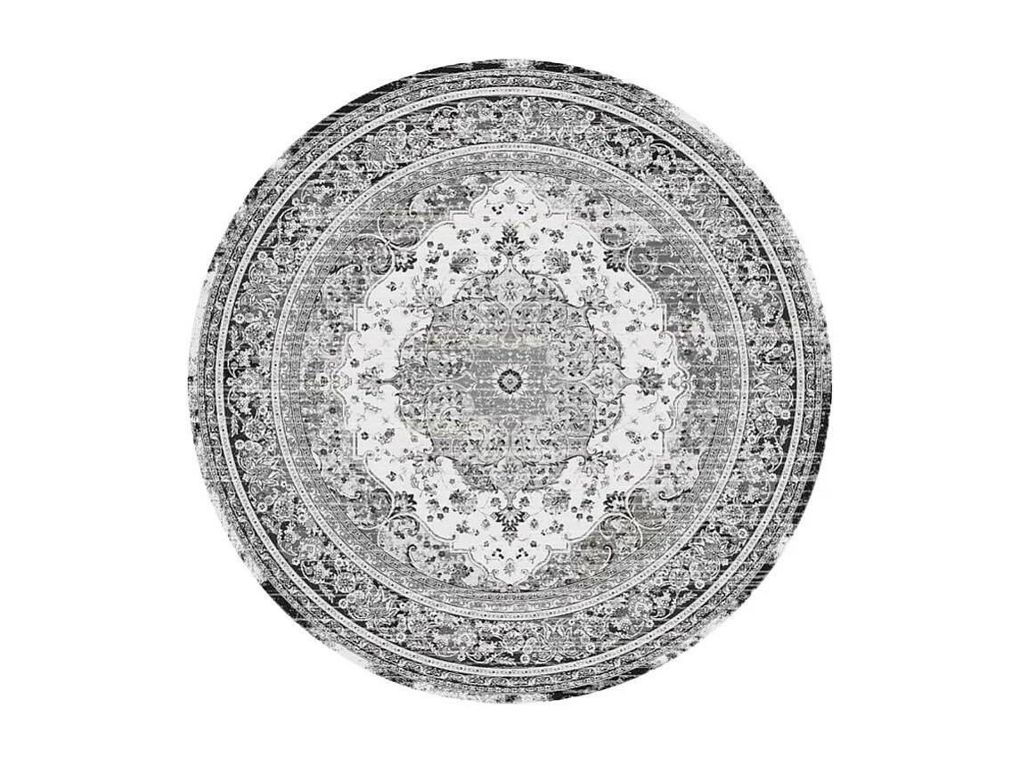 Havana VI - Tapis rond en chenille - Couleur - Blanc / Noir, Dimensions - ø200 cm