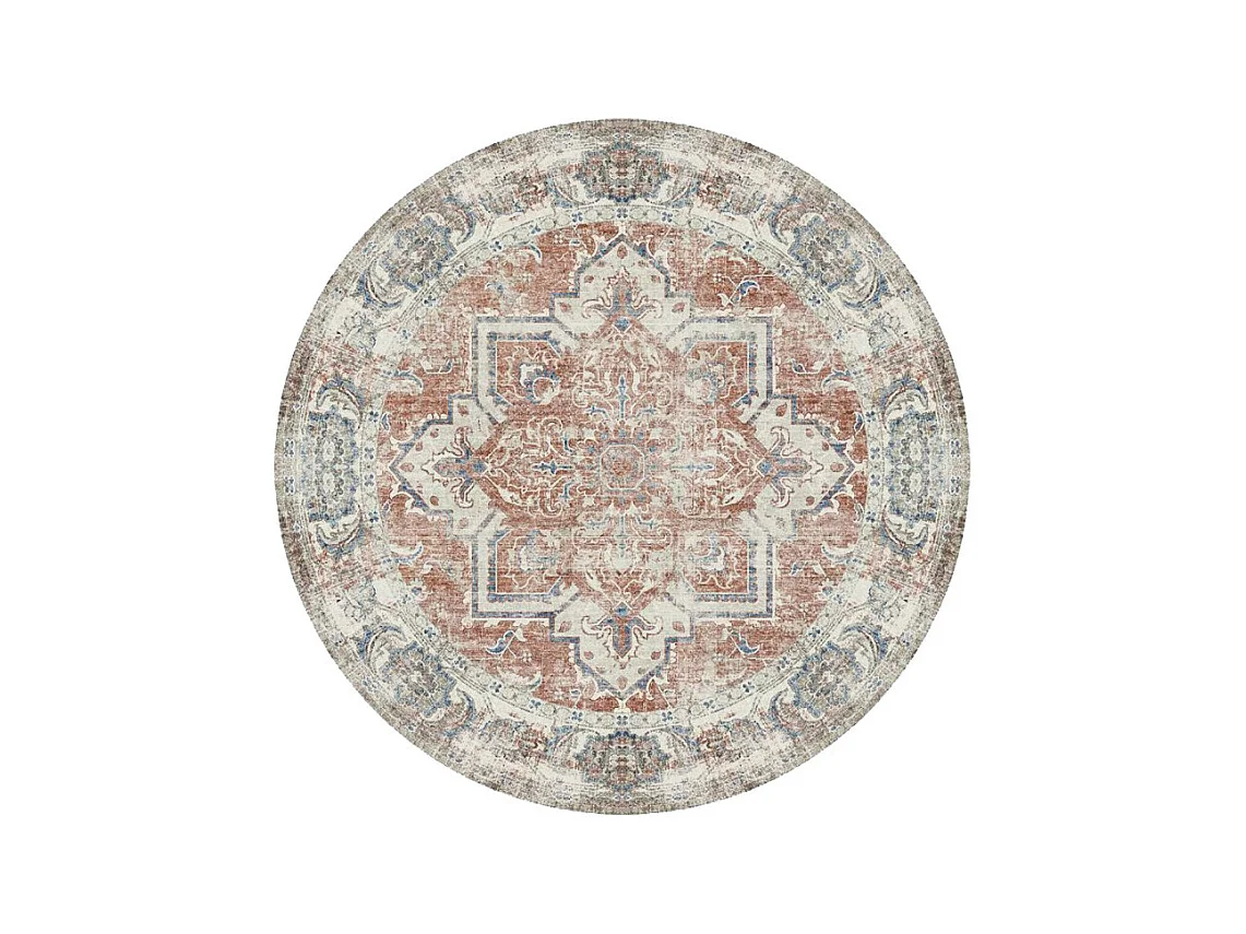 Havana IV - Tapis rond en chenille -  Orange et bleu - 200x200cm