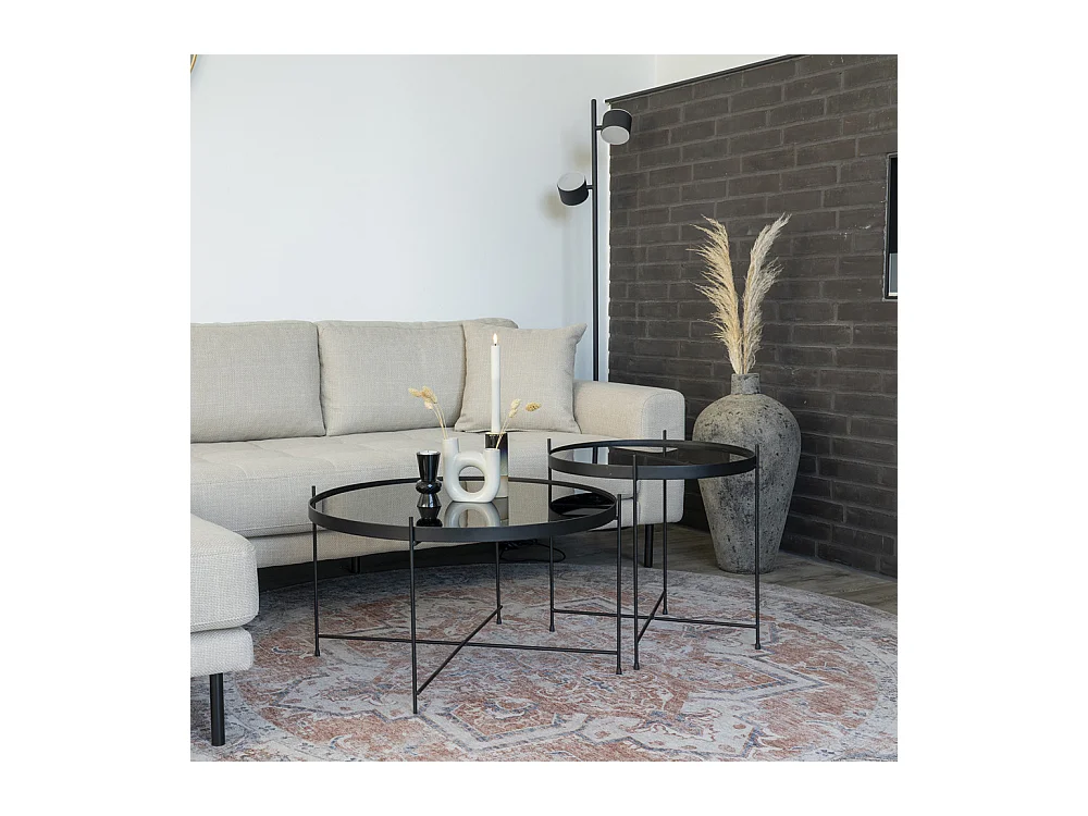 Havana IV - Tapis rond en chenille -  Orange et bleu - 200x200cm