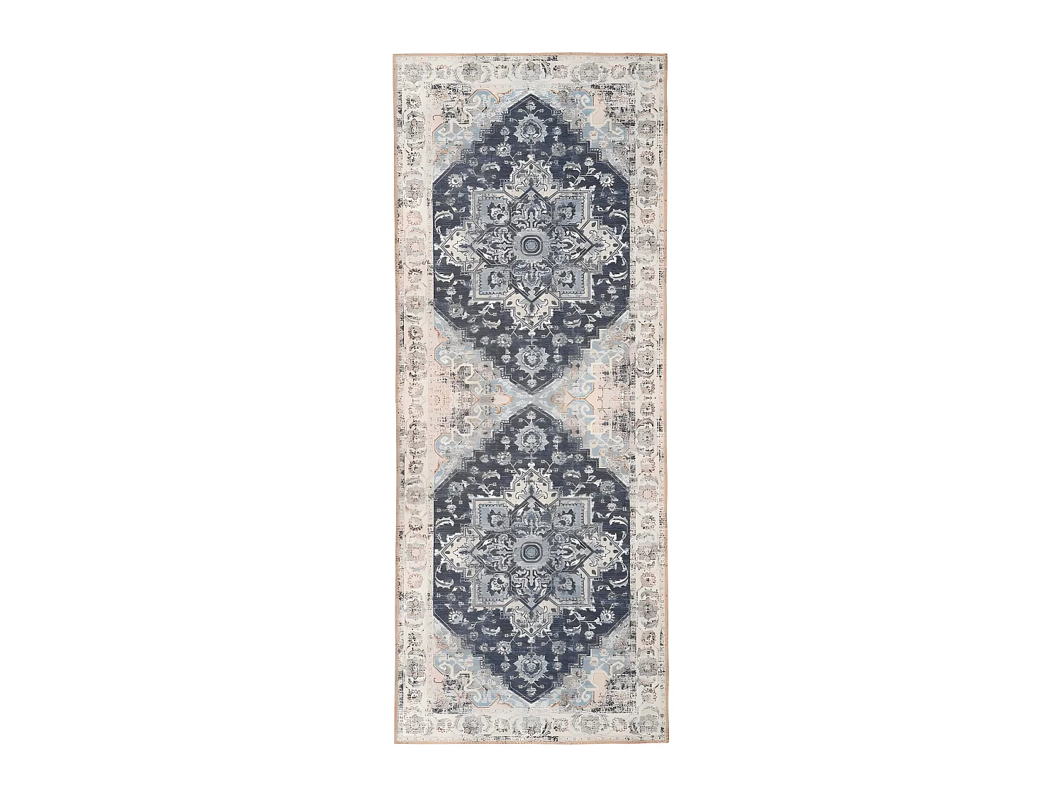 Havana III - Tapis vintage en chenille -  Bleu et beige - 80x200cm