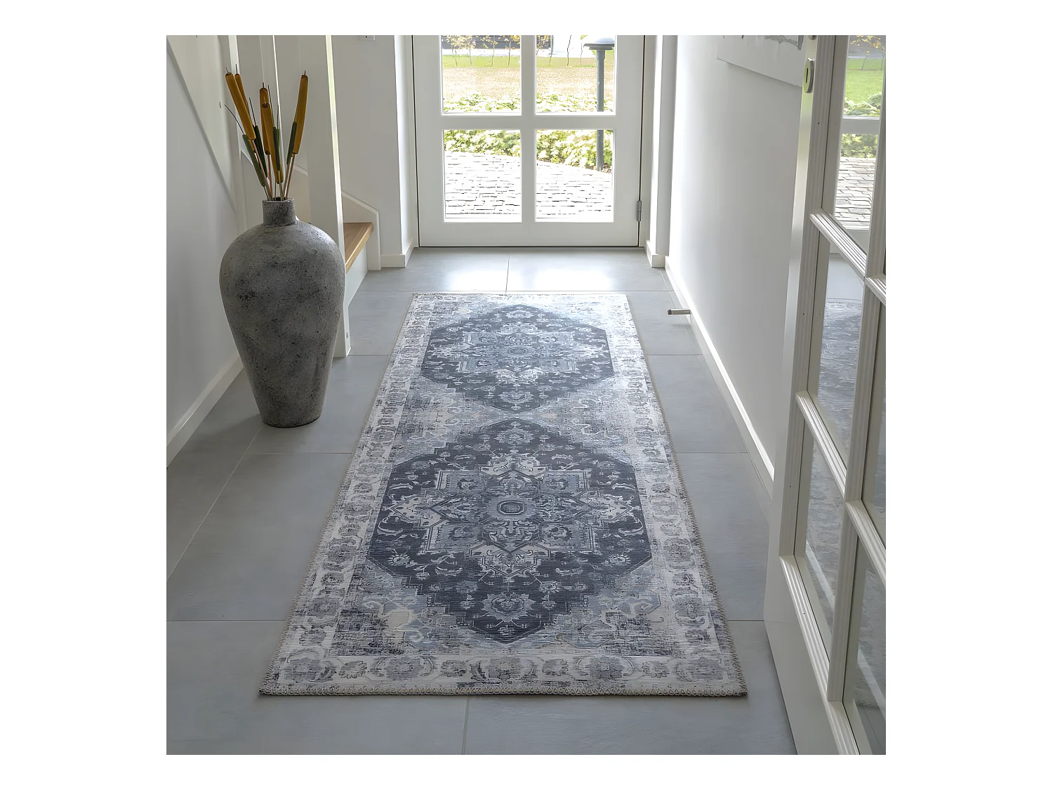 Havana III - Tapis vintage en chenille -  Bleu et beige - 80x200cm