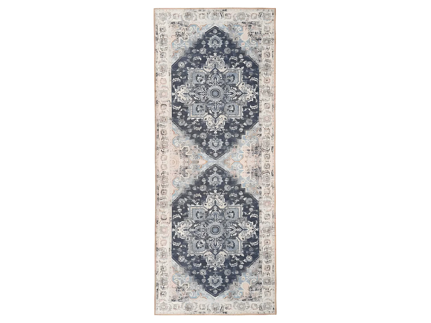 Havana III - Tapis vintage en chenille -  Bleu et beige - 80x200cm