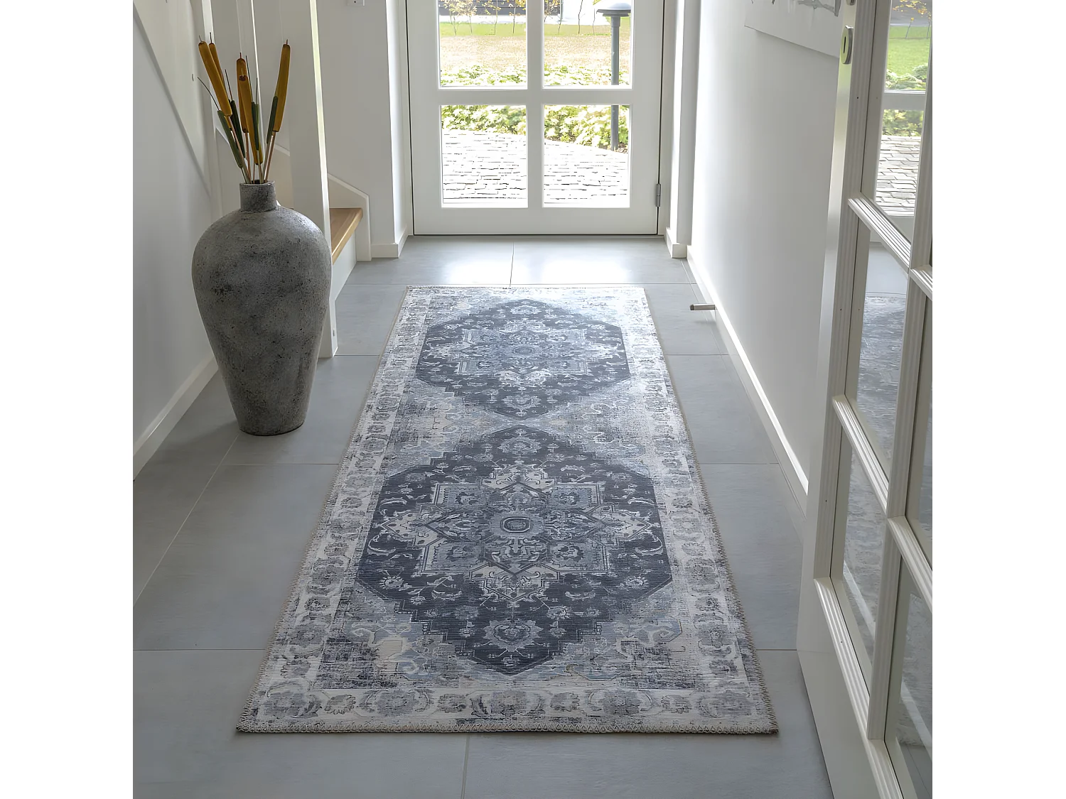Havana III - Tapis vintage en chenille -  Bleu et beige - 80x200cm