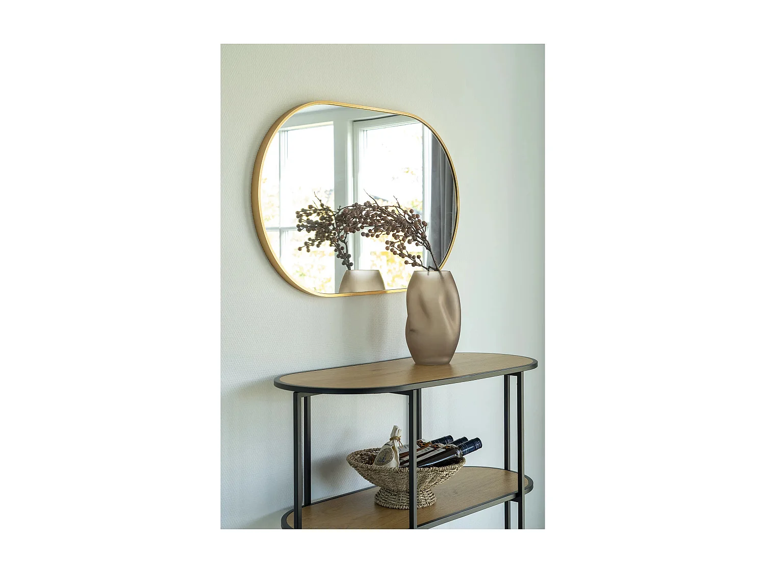 Miroir ovale en aluminium MADRID – L 50 x H 70cm-Beige