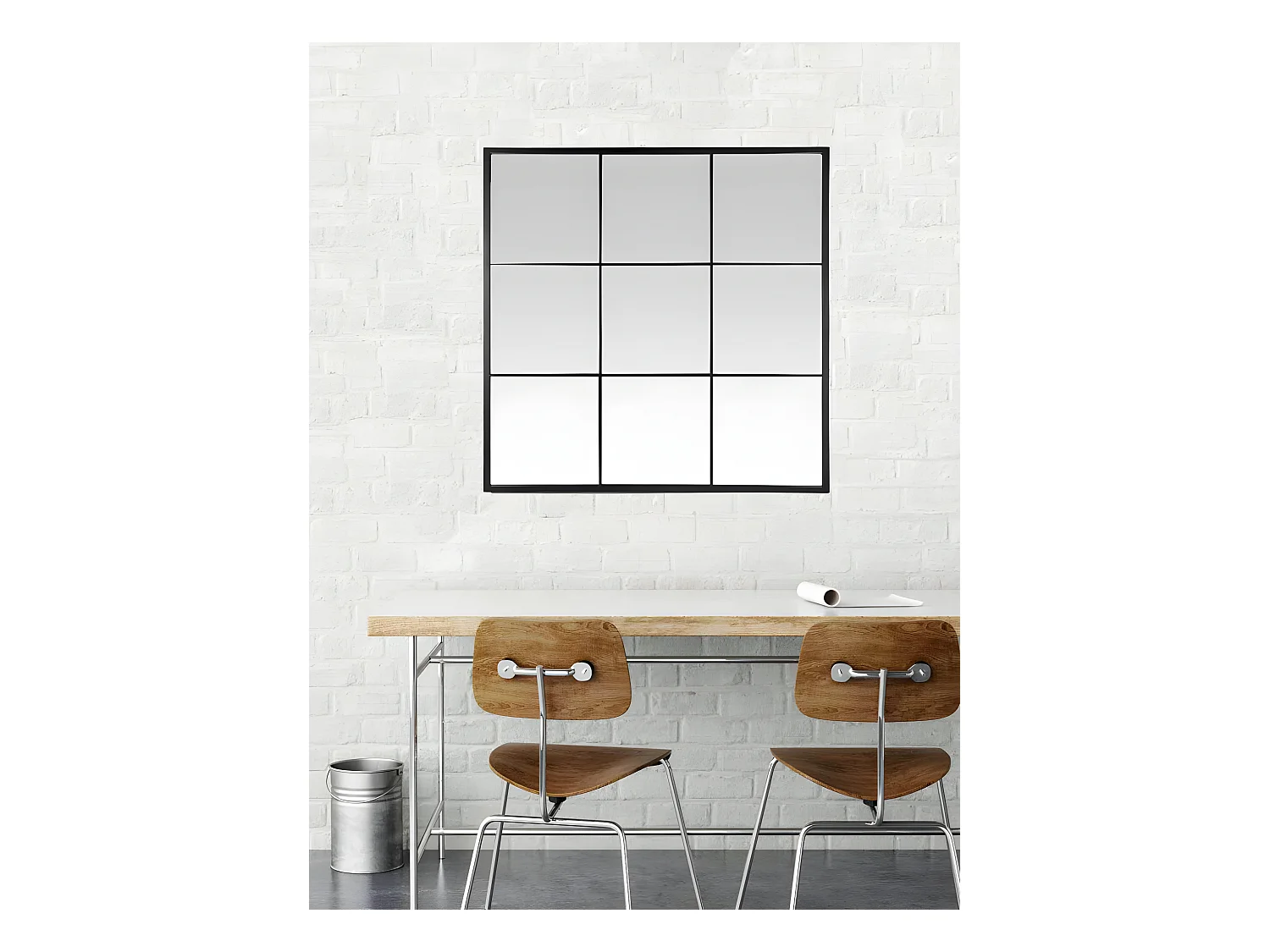 Jules - Miroir fenêtre style industriel 100x100 - Couleur - Noir