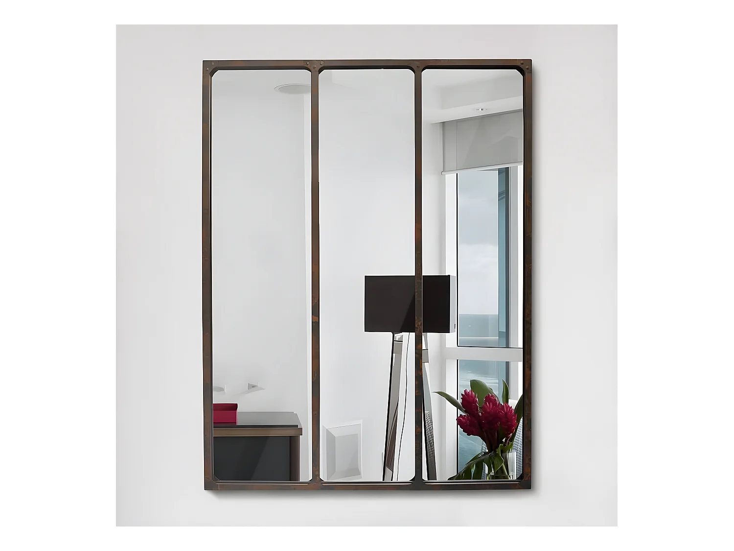 Léon - Miroir verrière style industriel 90x120 - Métal oxydé
