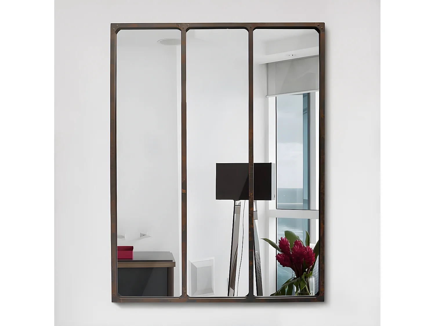 Léon - Miroir verrière style industriel 90x120 - Métal oxydé