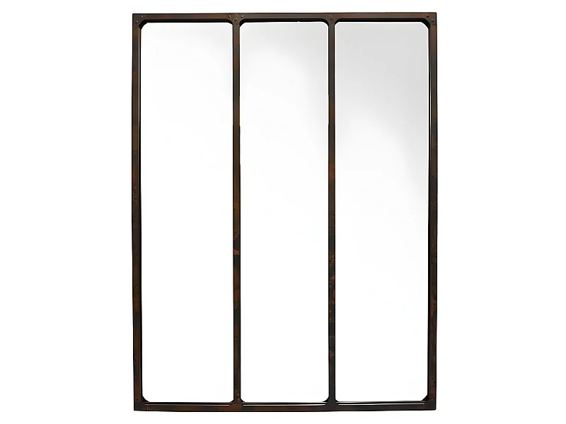 Léon - Miroir verrière style industriel 90x120 - Métal oxydé