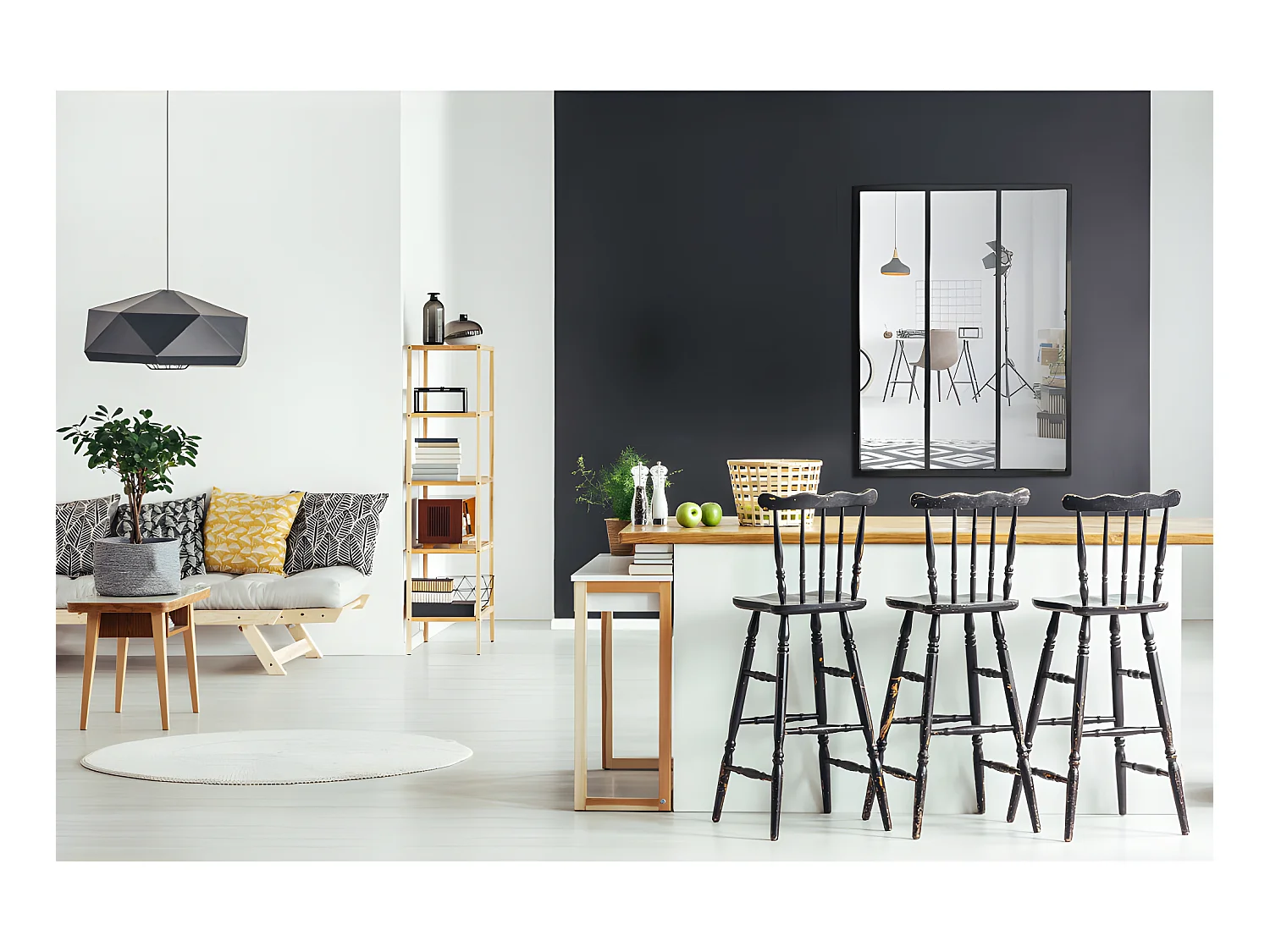 Louvil - Miroir verrière en métal 90x120 cm : Couleur - Noir