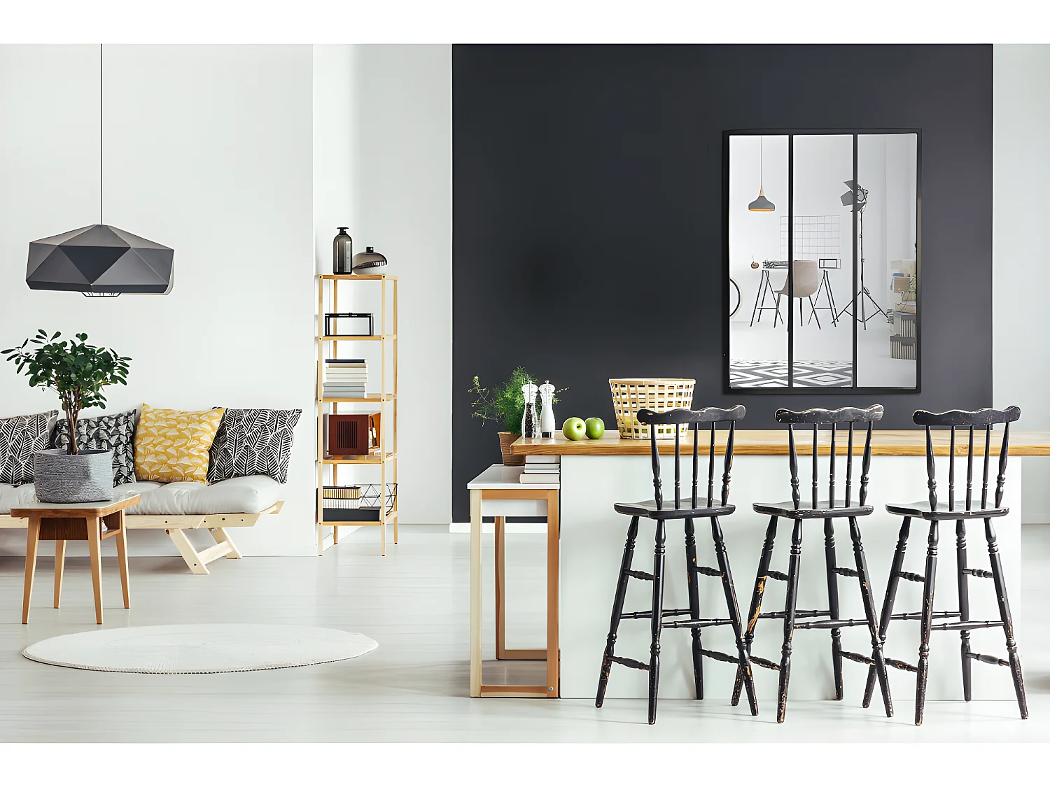 Louvil - Miroir verrière en métal 90x120 cm : Couleur - Noir