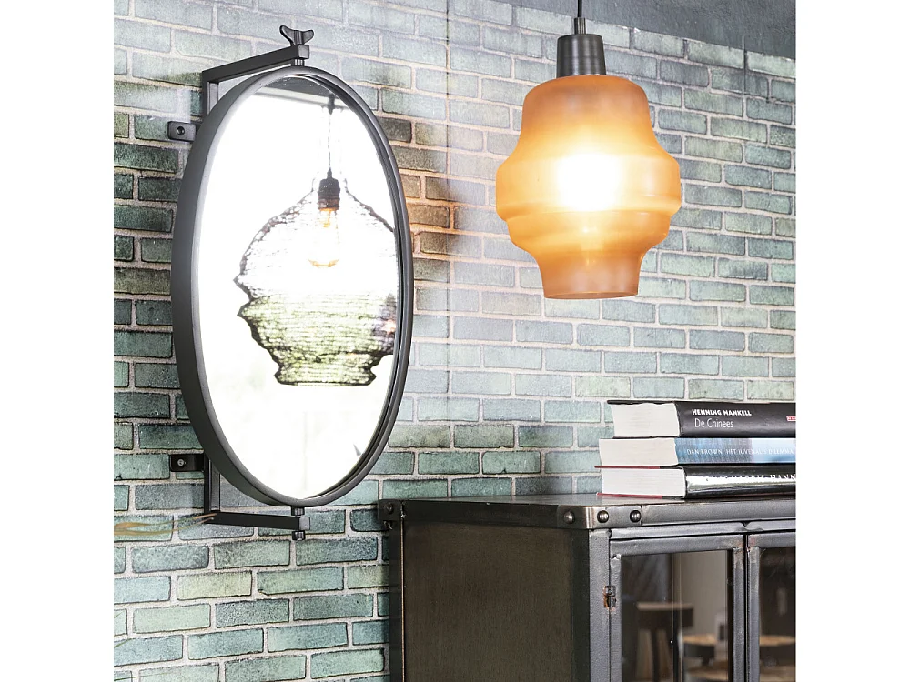 Lara - Miroir ovale en métal - Noir