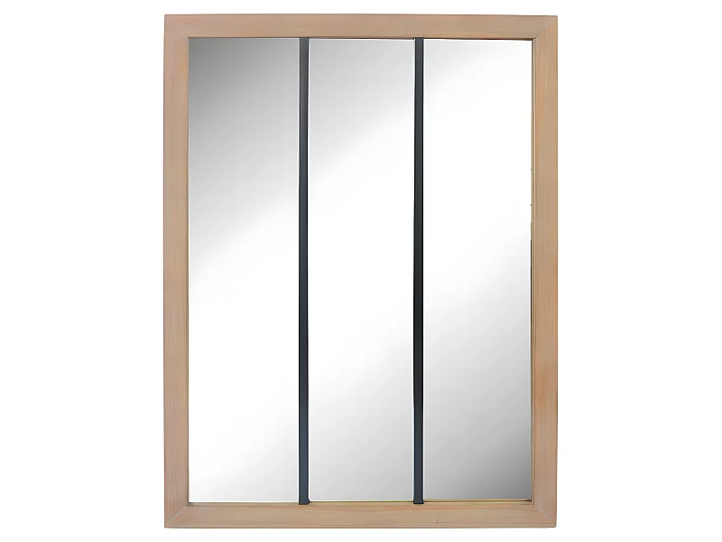 Nell - Miroir verrière en métal et bois 113x85cm - Couleur - Bois clair