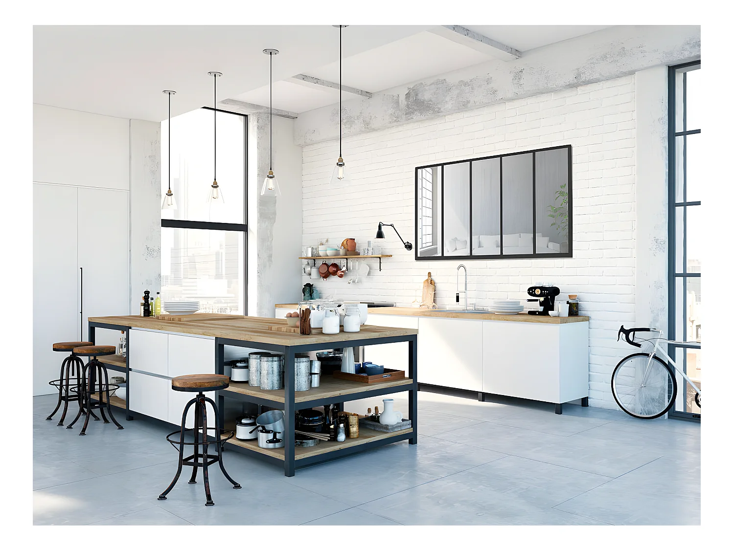 Loos - Miroir verrière en métal 137x90 cm - Noir