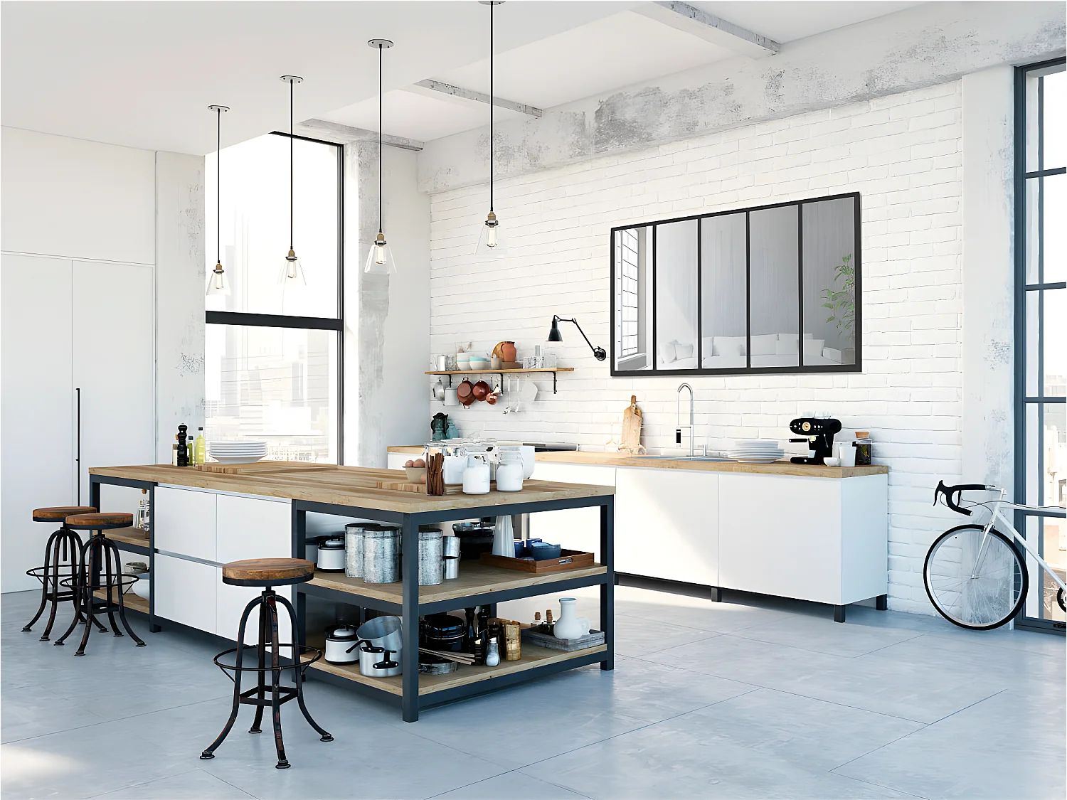 Loos - Miroir verrière en métal 137x90 cm - Noir