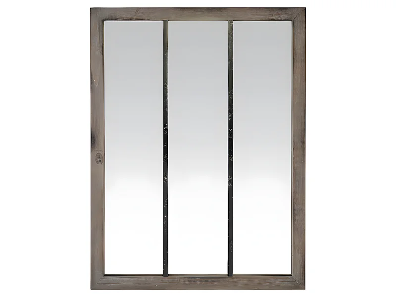 Nell - Miroir verrière en métal et bois 113x85cm - Couleur - Bois foncé