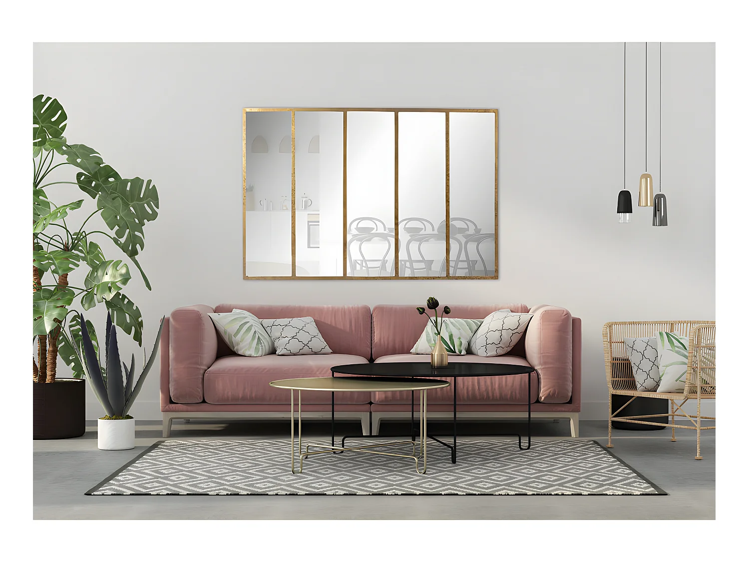 Loos - Miroir verrière en métal 137x90 cm - Or