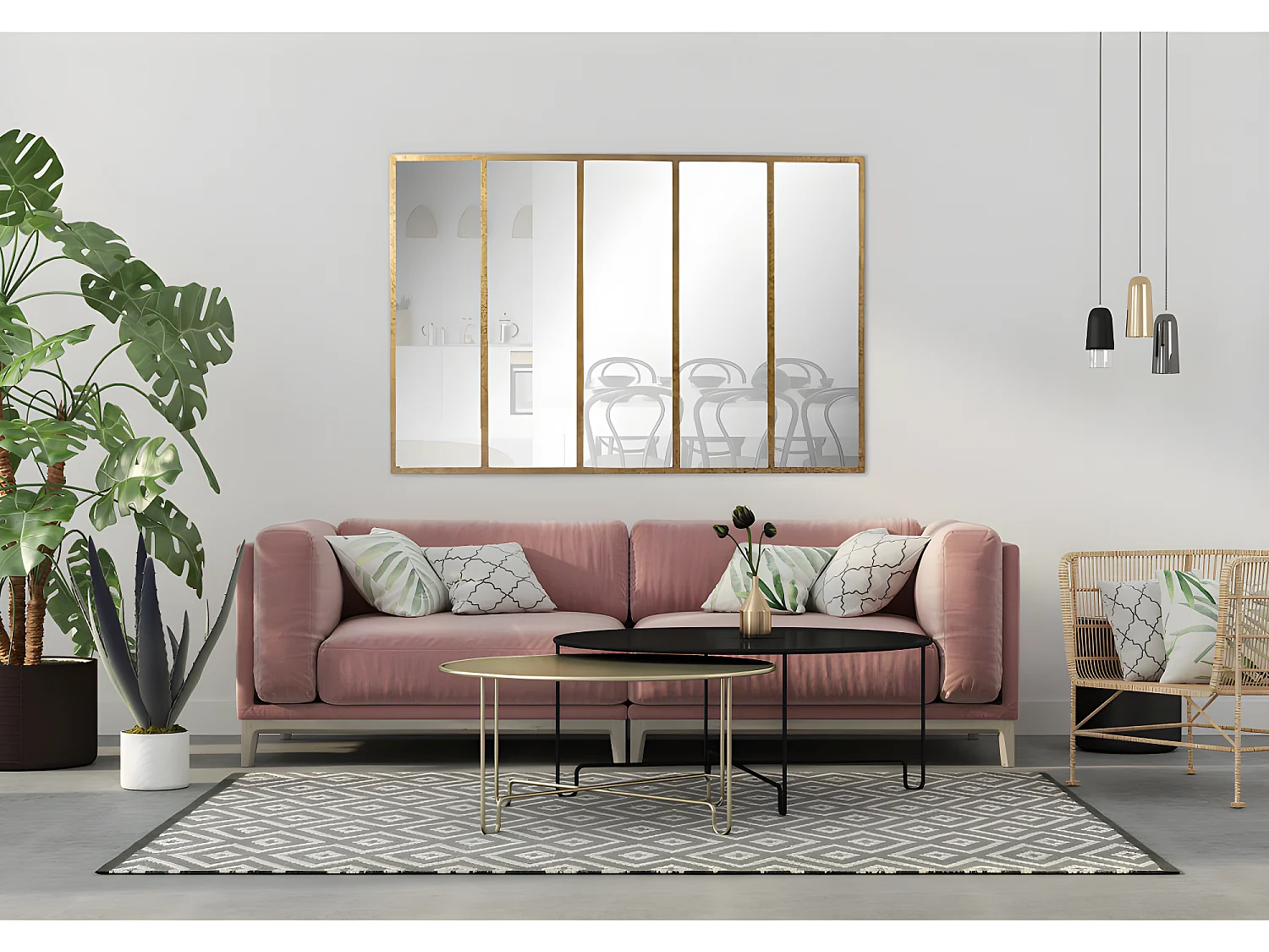 Loos - Miroir verrière en métal 137x90 cm - Or