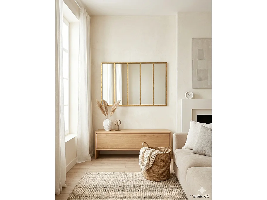 Loos - Miroir verrière en métal 137x90 cm - Or